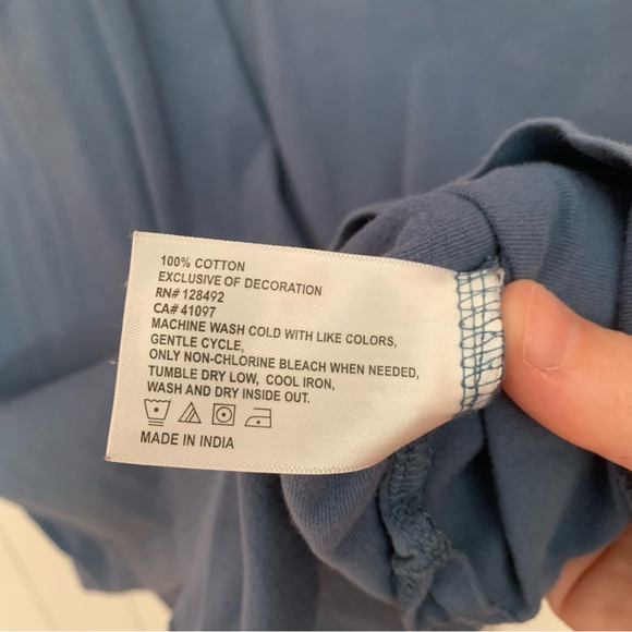 Men's Distressed Work Shirt Crew Neck Short Sleeve T-Shirt Tee Blue - Picture 9 of 10